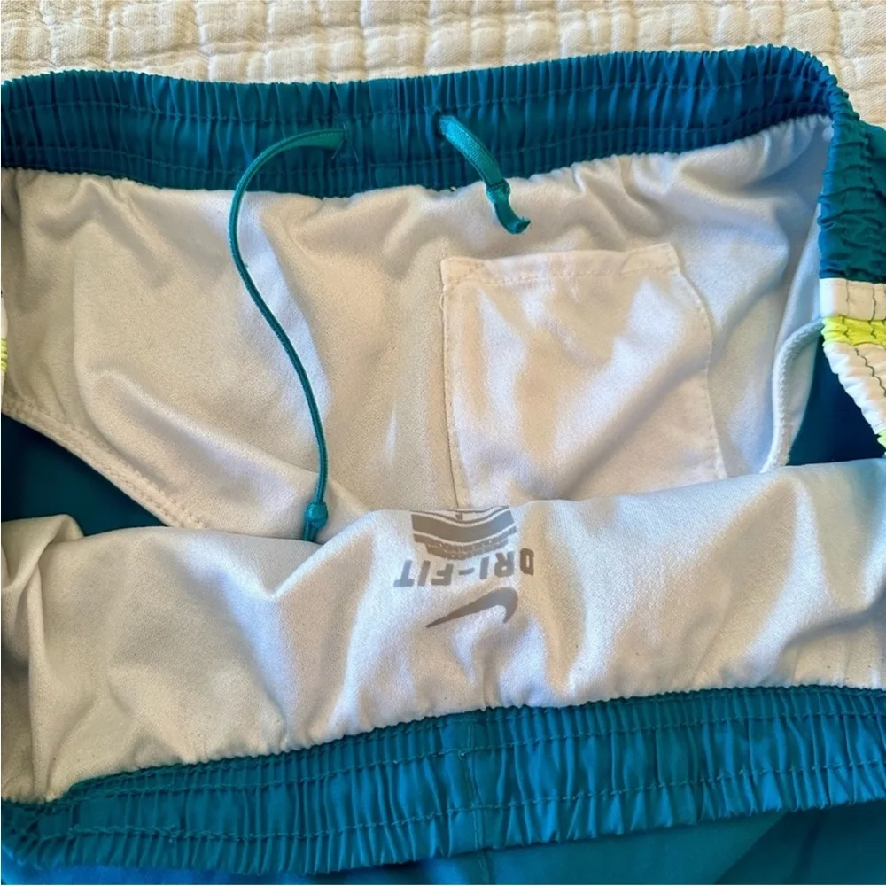 Nike Dri-FIT Tempo Running Shorts Teal Blue W/ Neon Yellow Mesh Y2K Athletic